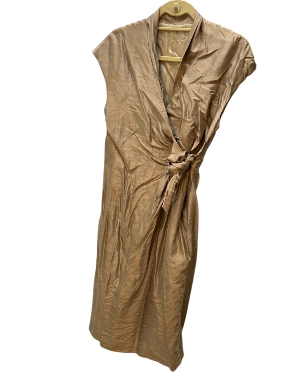 maxmara unworn tags khaki silk shantung dolman cap sleeve shift dress M damage